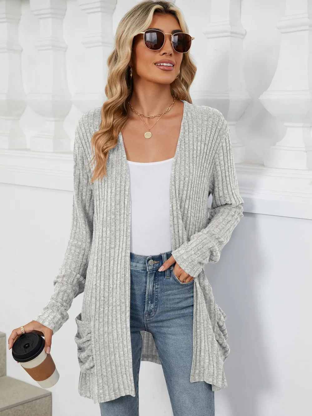 Pocketed Open Front Long Sleeve Cardigan, image 12