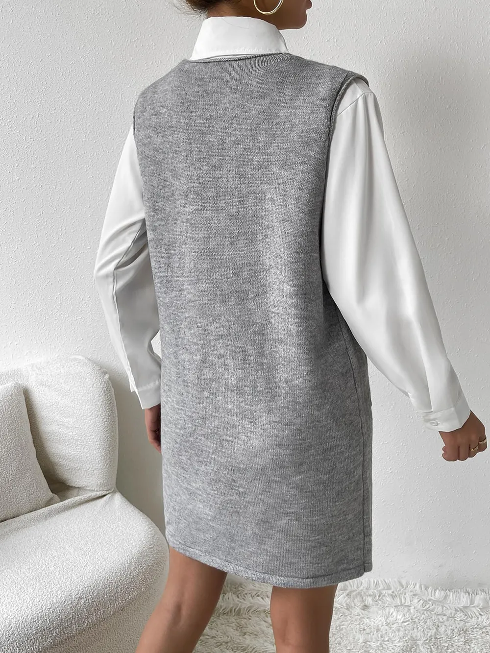 V-Neck Sleeveless Sweater Dress with Pockets, image 15