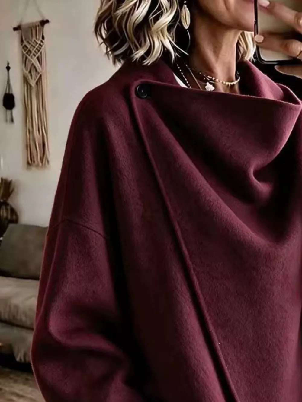 Full Size Asymmetric Cowl Neck Cape Plus Size, image 2