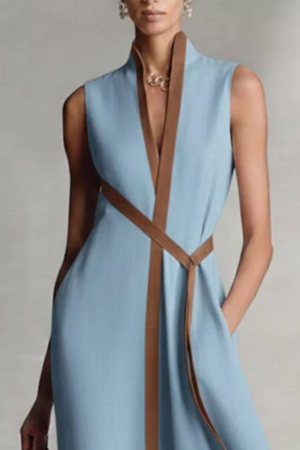 Sleeveless Contrast Trim Midi Dress, image 5
