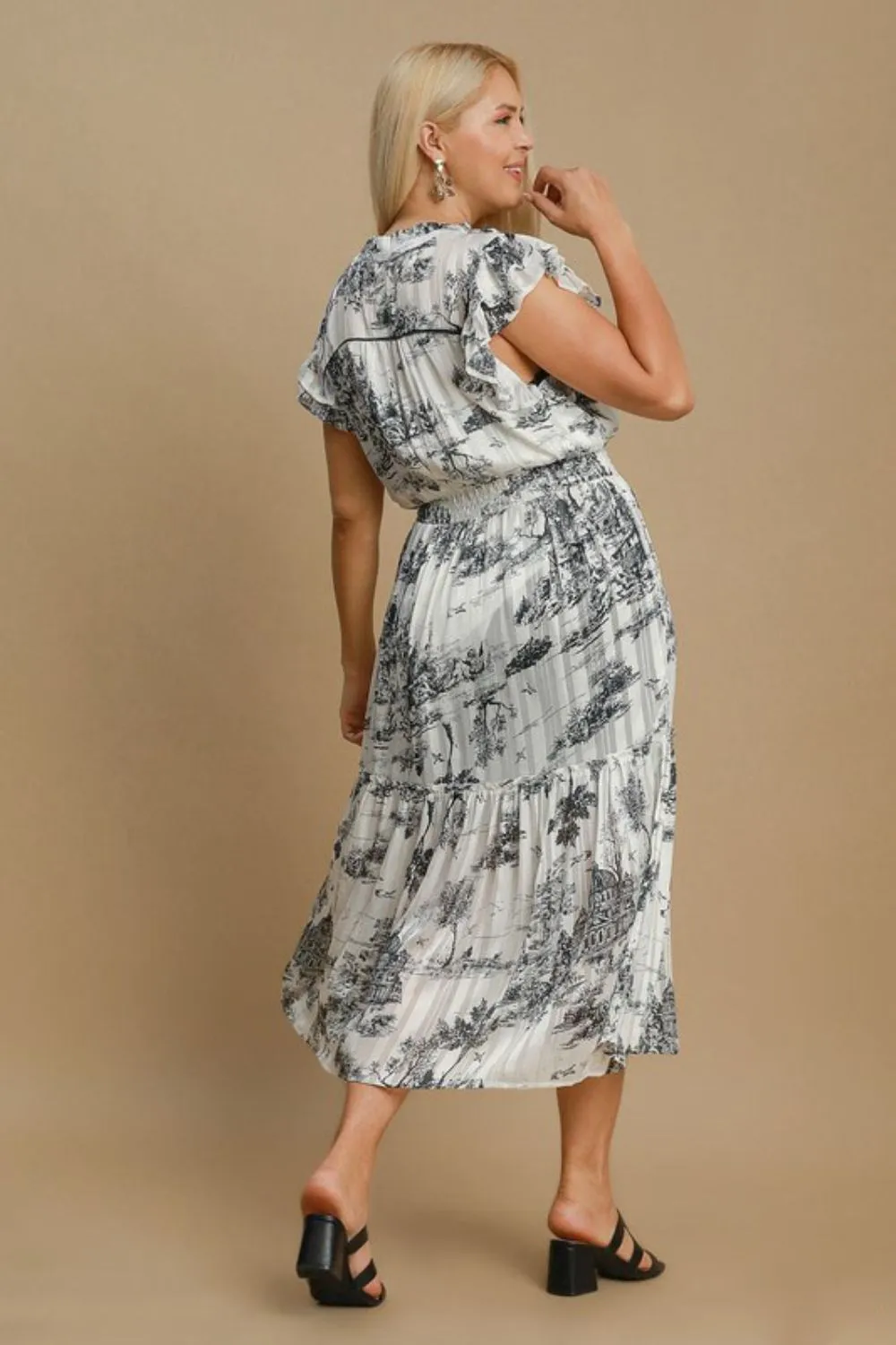 Full Size Two Tone Landscape Print Midi Dress Plus Size, image 3