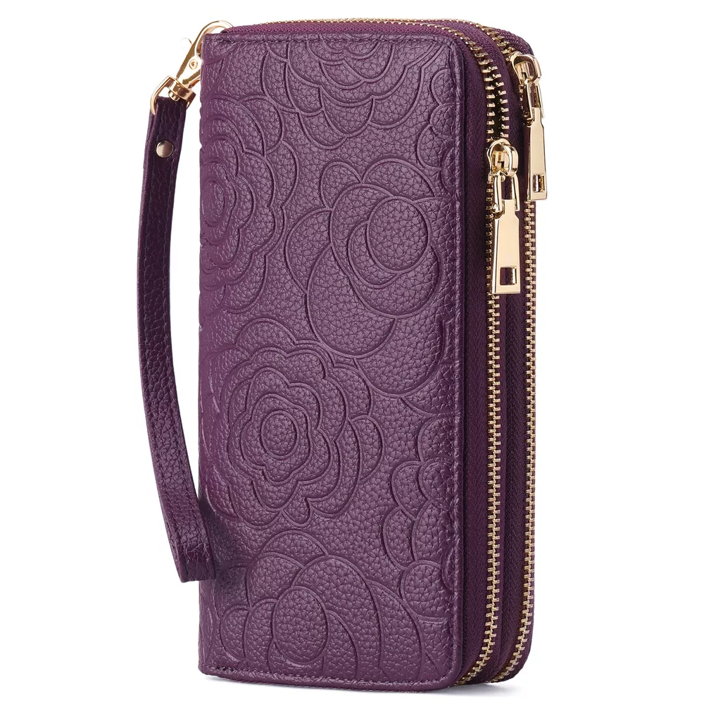 Embossed Floral Pattern Double Zipper Wallet, image 5