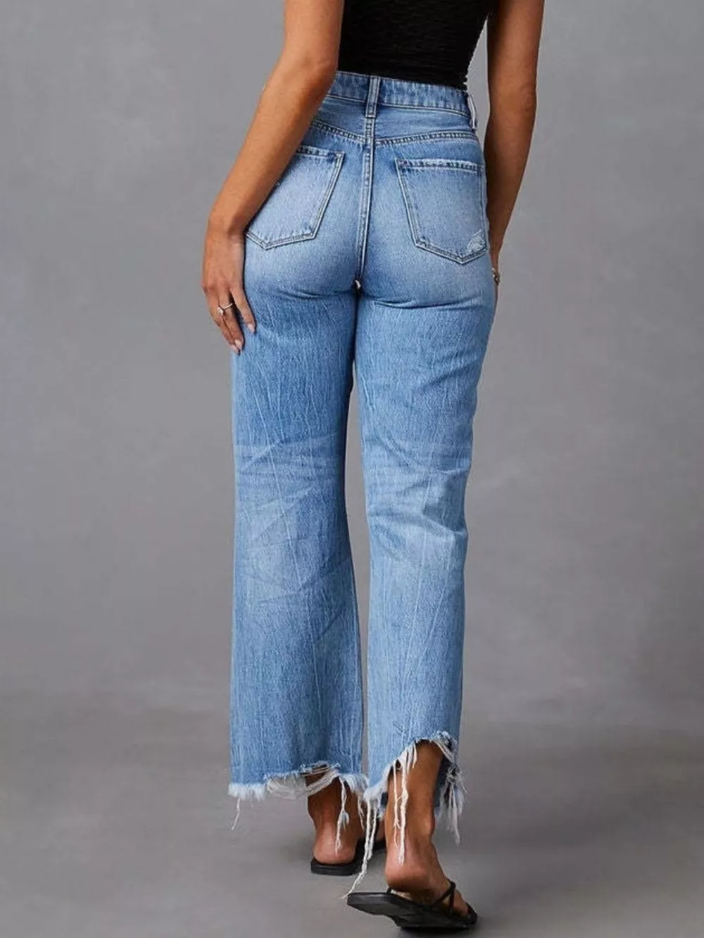 Distressed Raw Hem Flare Jeans, image 5