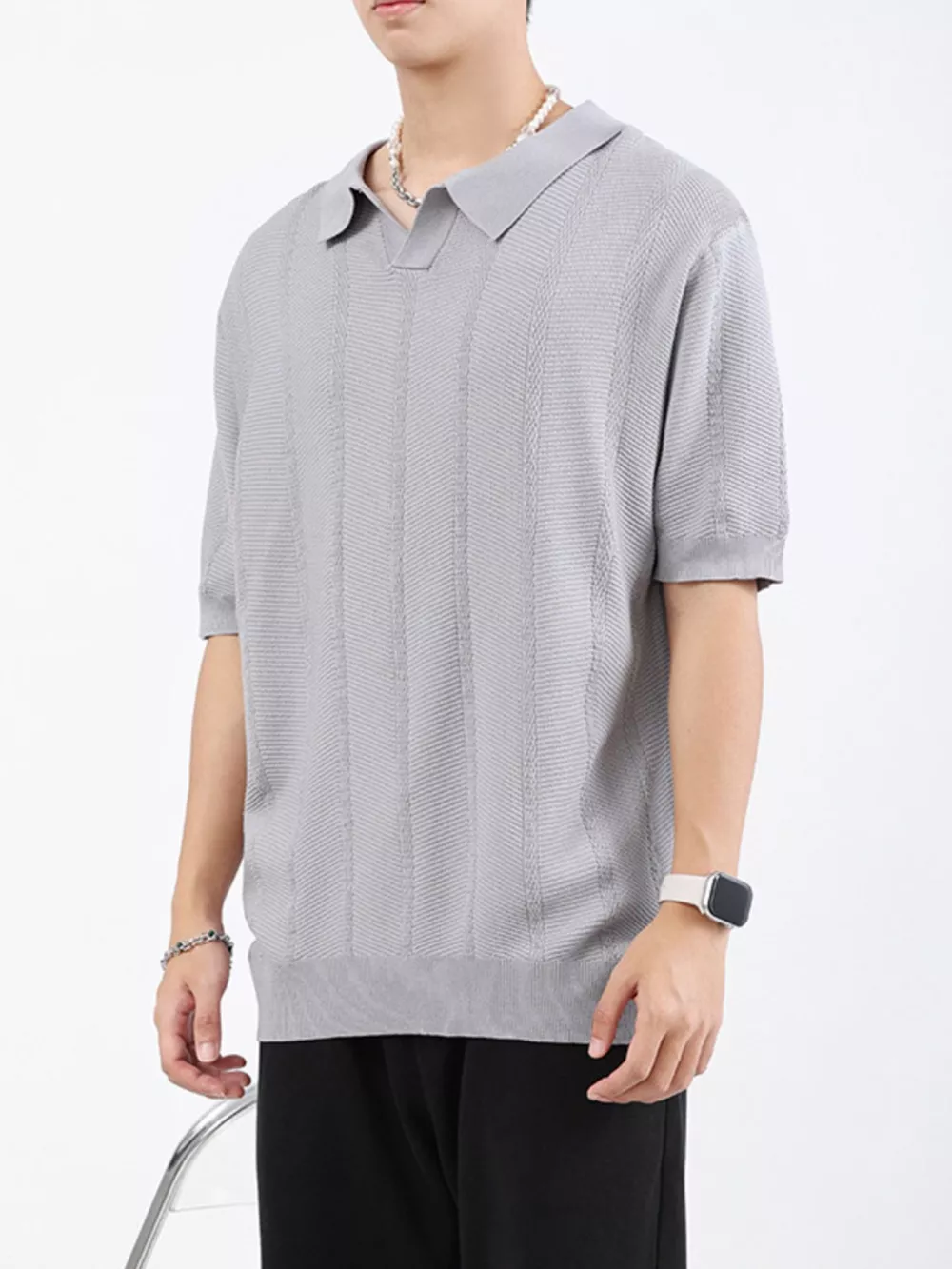 Men's Plus Size Textured Knit Slim Fit Polo, image 5
