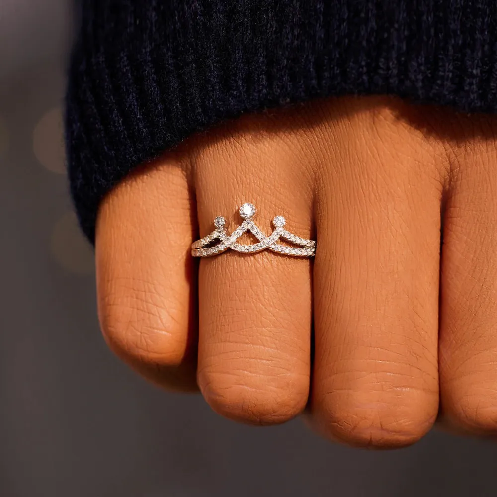 Crown Shape Inlaid Zircon 925 Sterling Silver Ring, image 5