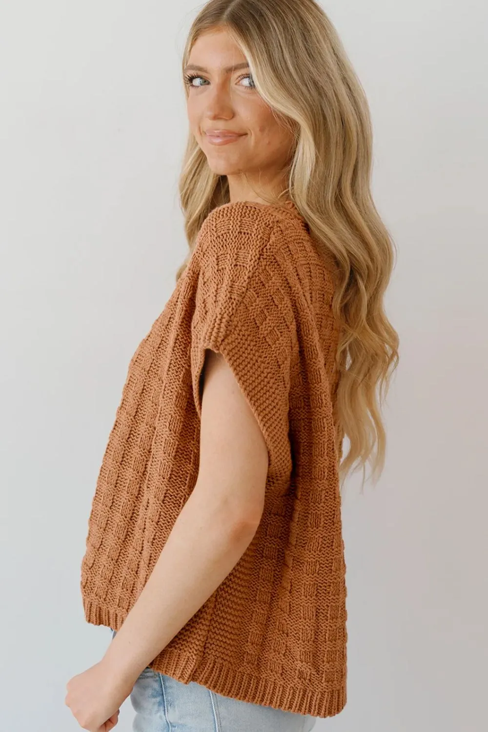 Round Neck Cap Sleeve Sweater Vest, image 3