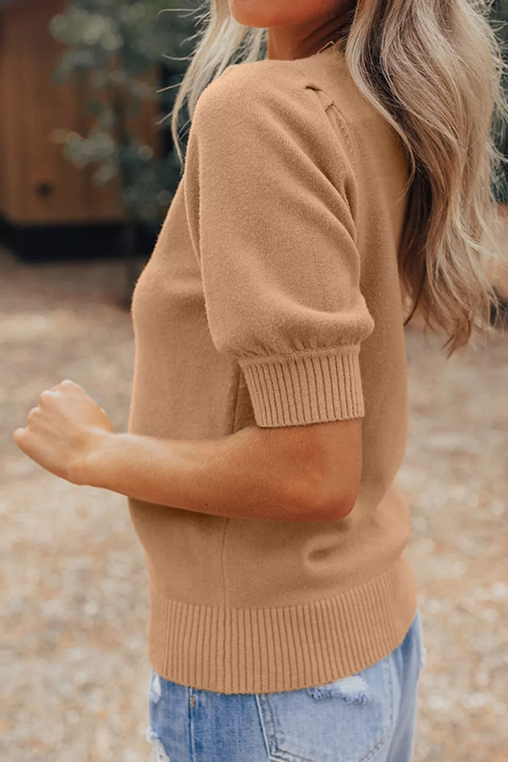 Knit Short Puff Sleeve Sweater, image 6