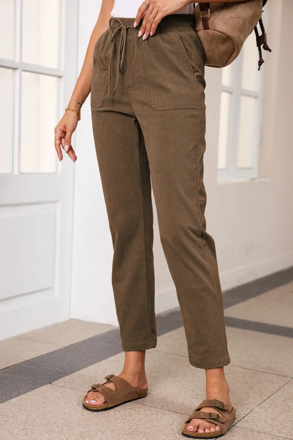 Drawstring Straight Pants with Pockets, image 19