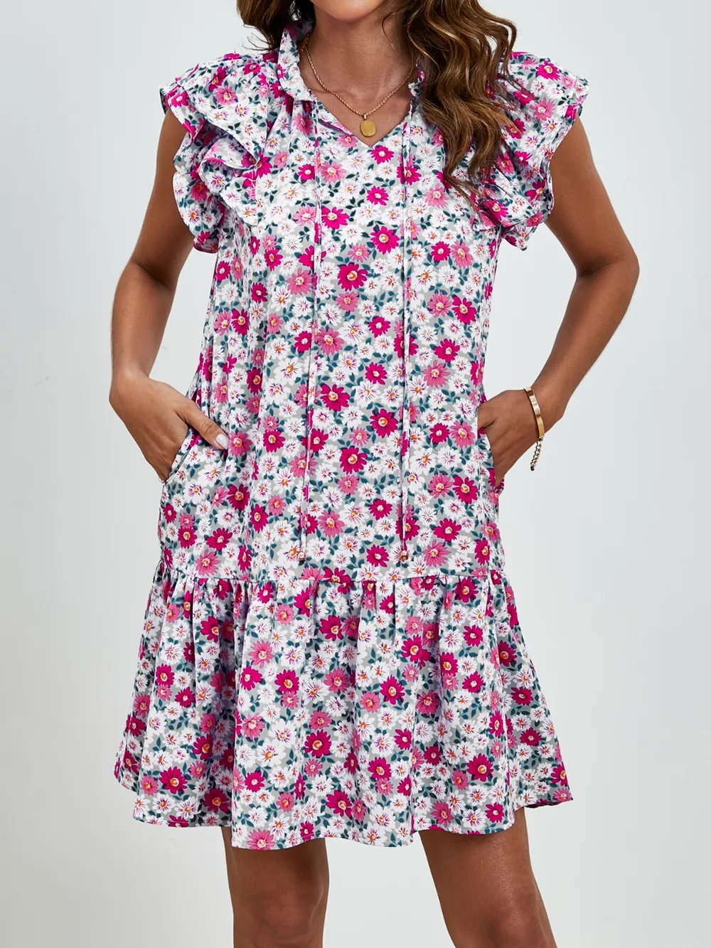 Tied Floral Cap Sleeve Mini Dress, image 21