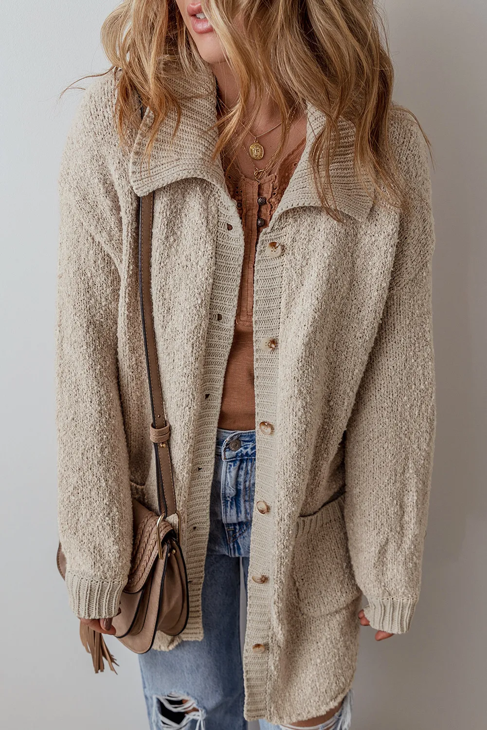 Pocketed Button Up Long Sleeve Cardigan, image 6