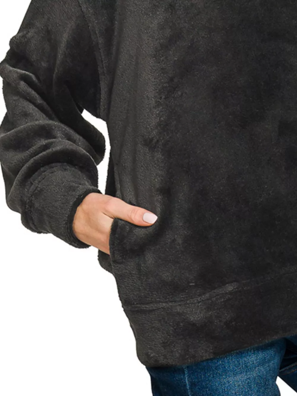 Faux Fur Half Zip Pocket Pullover, image 3
