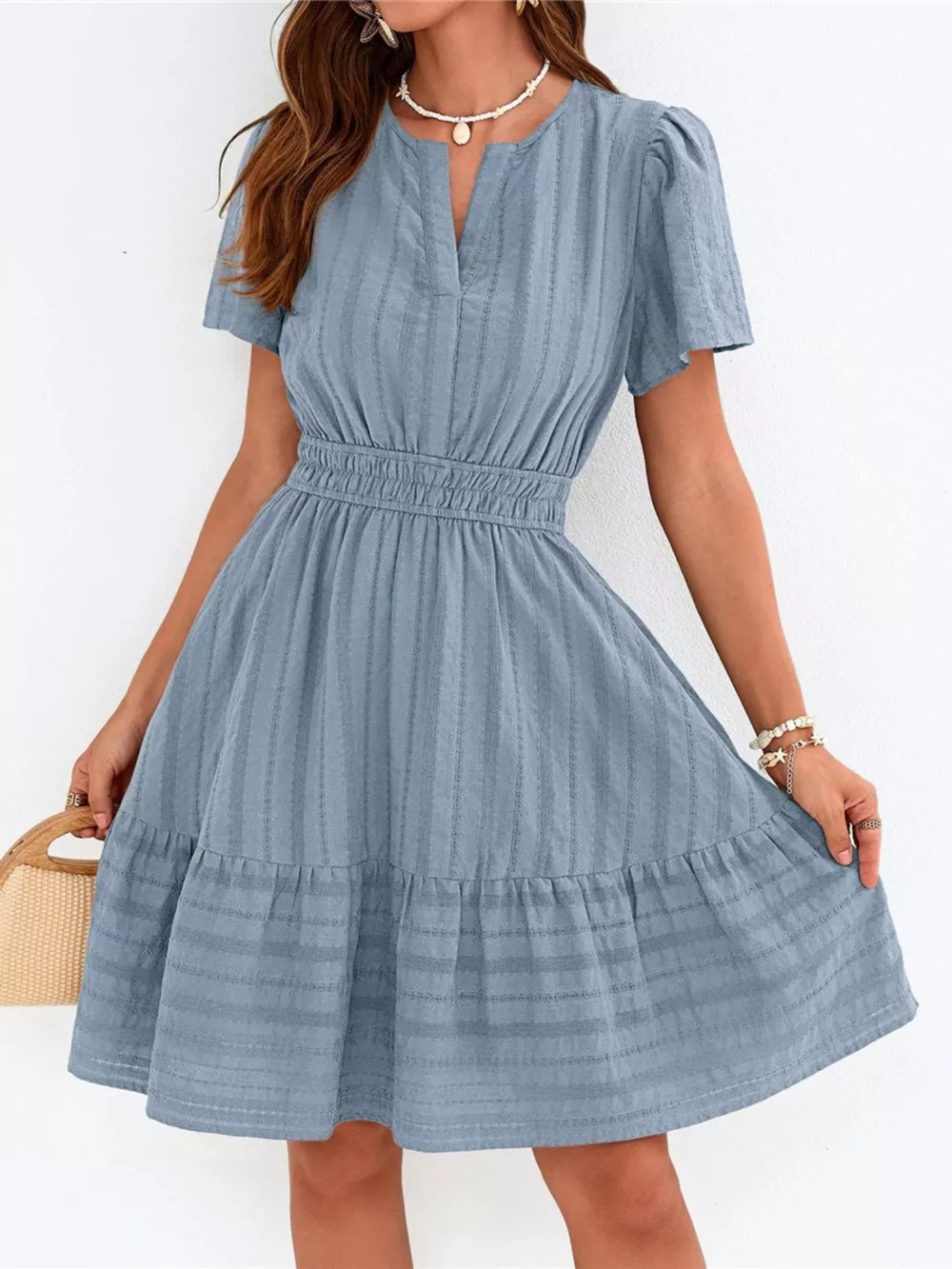 Short Sleeve Smocked Waist Tiered Dress, image 18