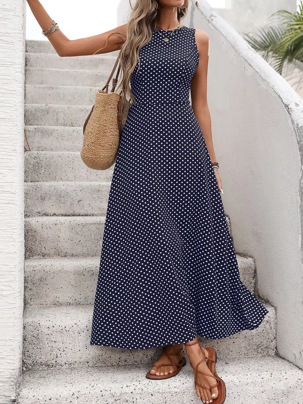 Sleeveless Polka Dot Maxi Dress, image 12