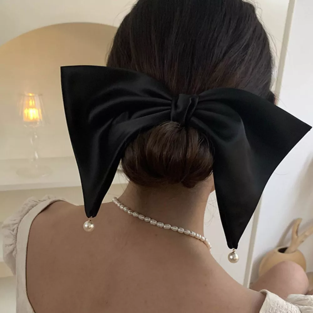 Satin Pearl Bow Hair Clip, image 5