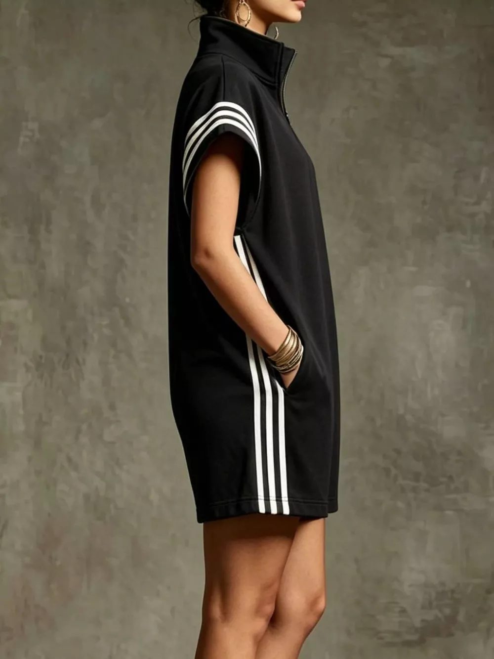 Striped Zip Front Short Sleeve Romper, image 2
