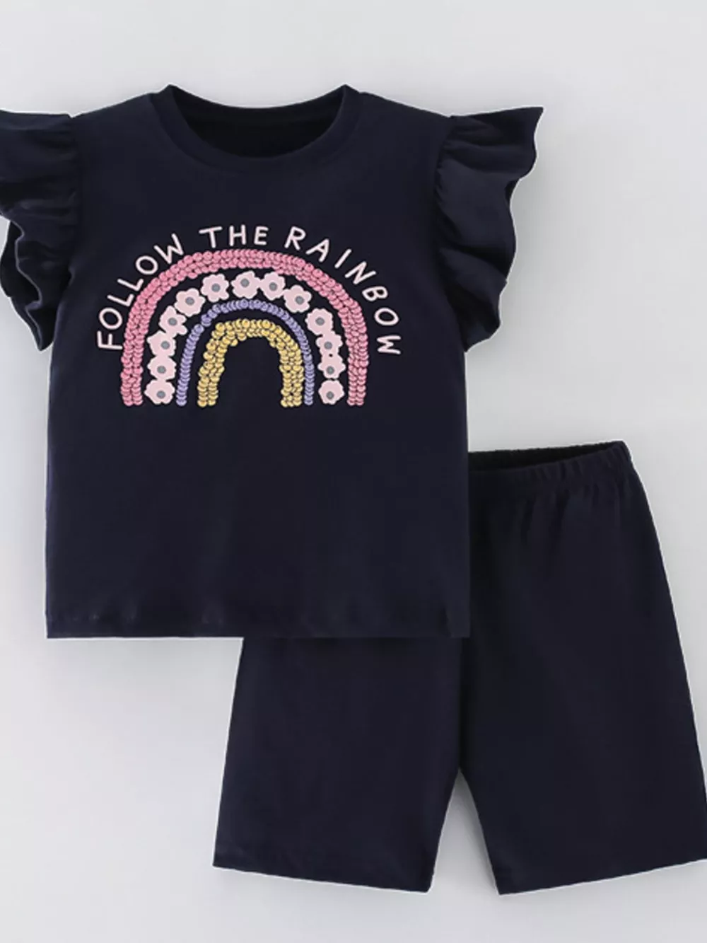 Children's Follow The Rainbow Ruffle Sleeve T-Shirt and Shorts Set