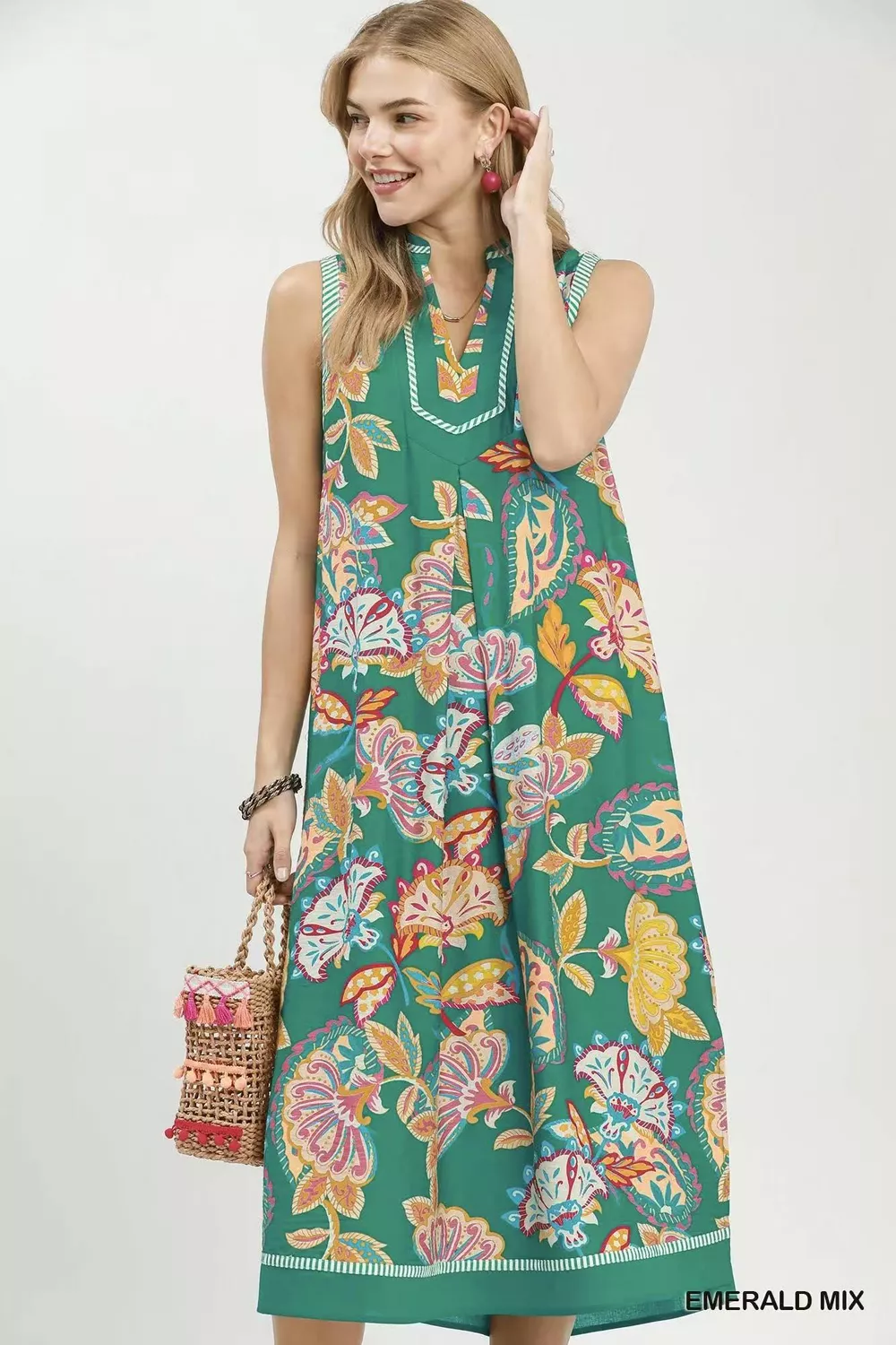 Paisley Floral Sleeveless Midi Dress, image 2
