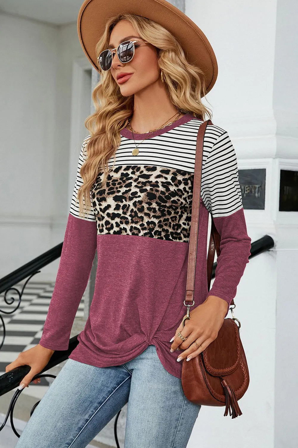 Leopard Striped Round Neck T-Shirt, image 7