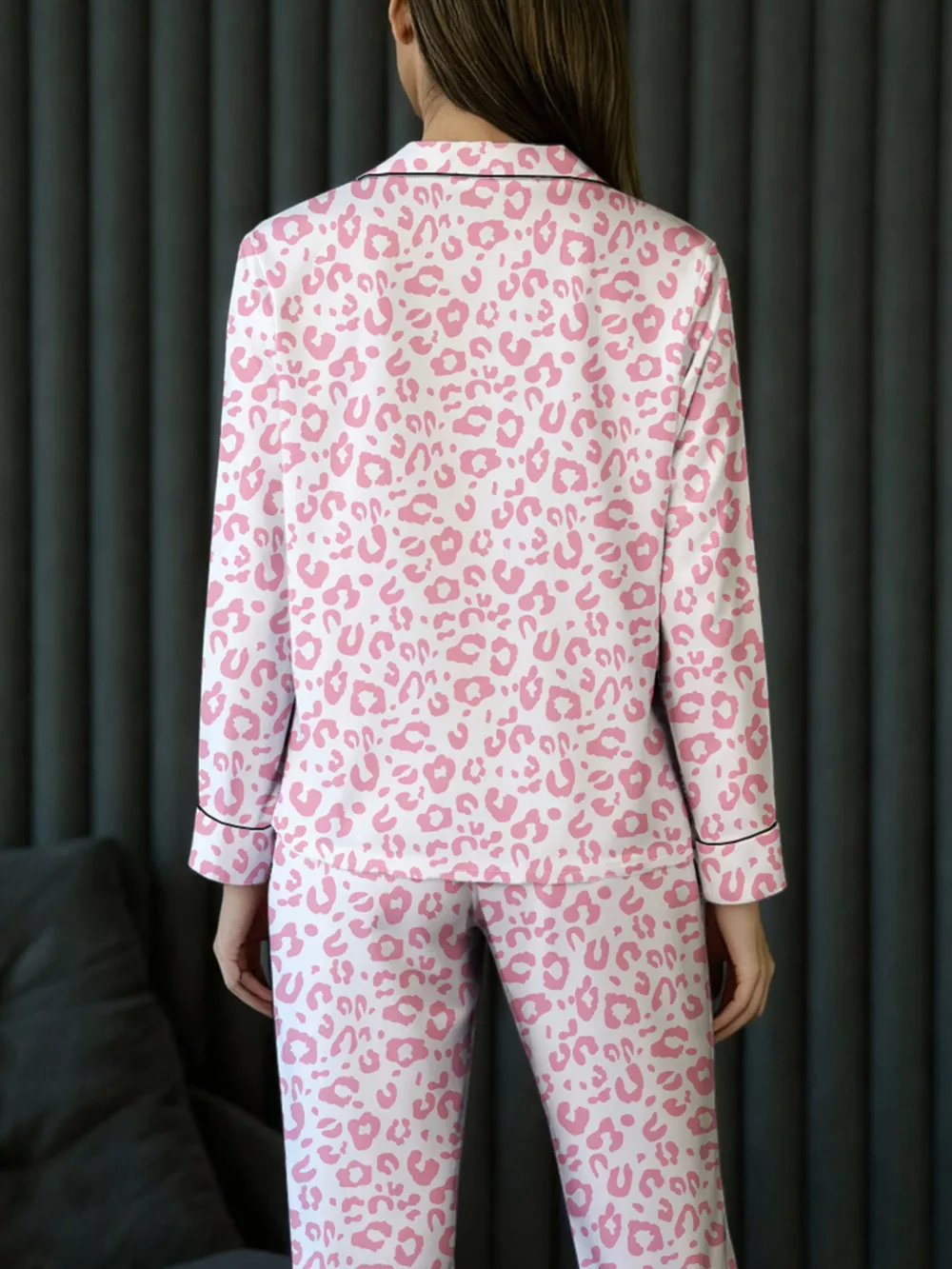 Leopard Print Button Up Top and Pants 2cps Pajama Set, image 9