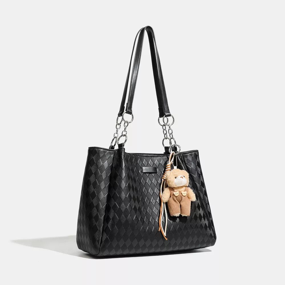 Bear Charm Leather Tote Bag, image 2
