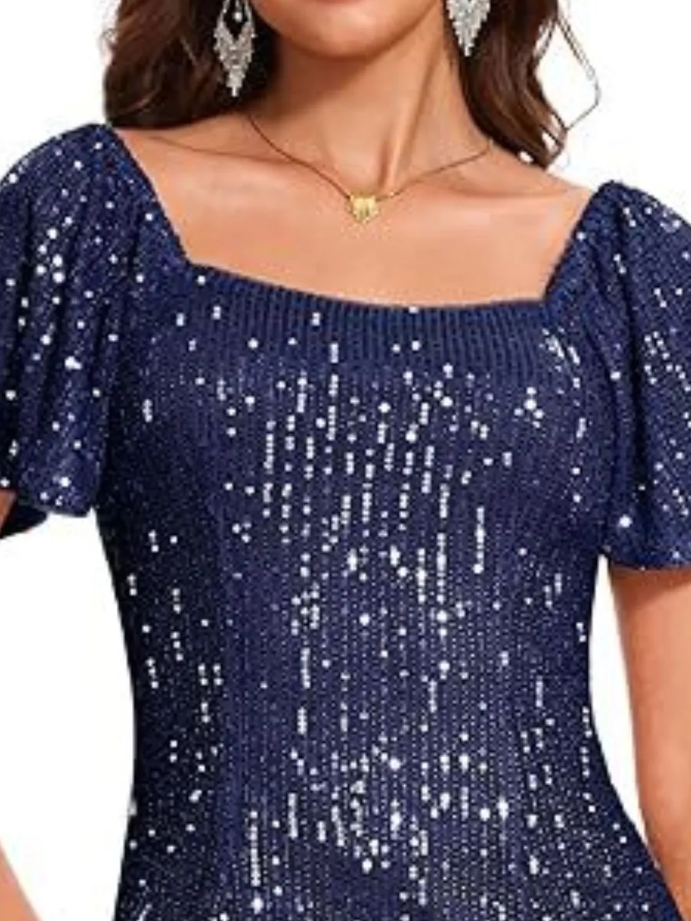 Square Neck Sequin Short Sleeve Blouse, image 4