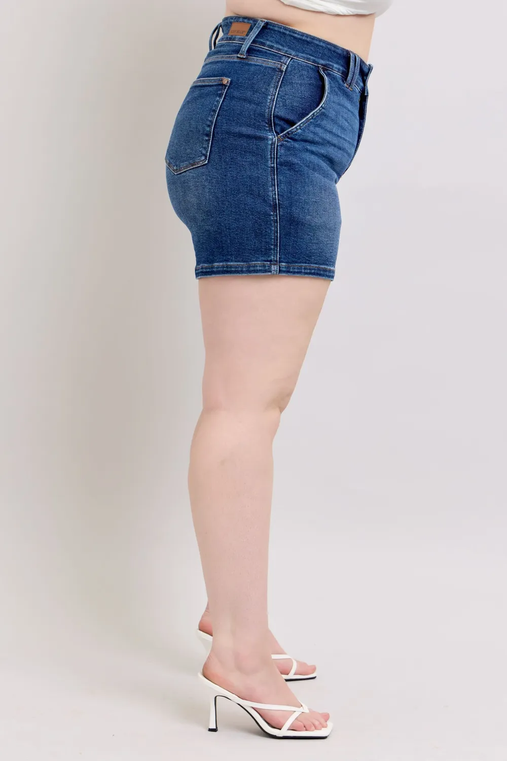Full Size Double Button Waistband Denim Shorts Plus Size, image 13