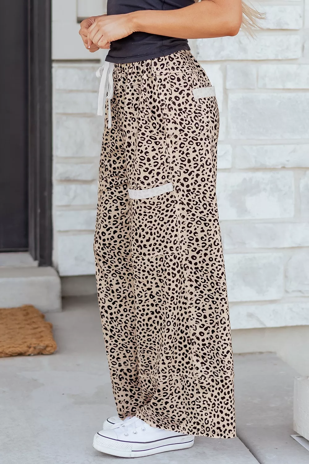 Leopard Print Wide-Leg Pants with Drawstring, image 5
