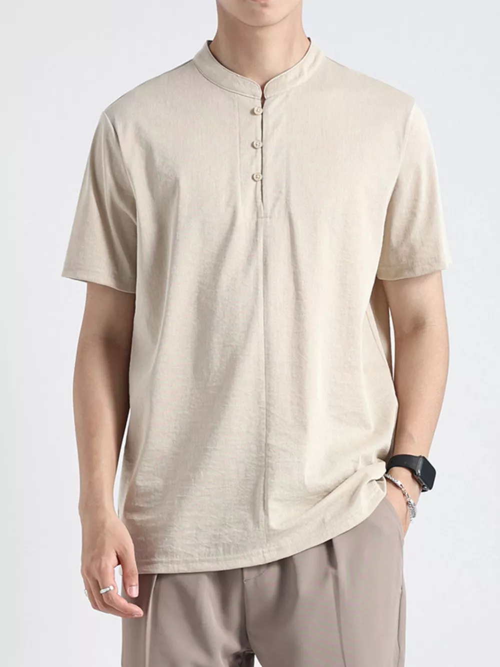 Men's Plus Size Button Detail Short Sleeve Top, image 6