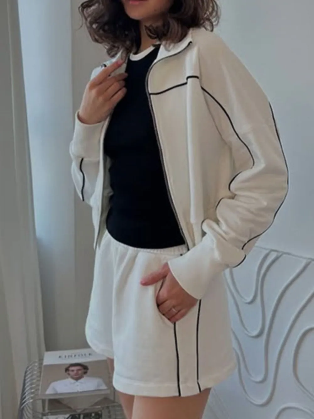 Zip Up Long Sleeve Top and Shorts Set, image 8