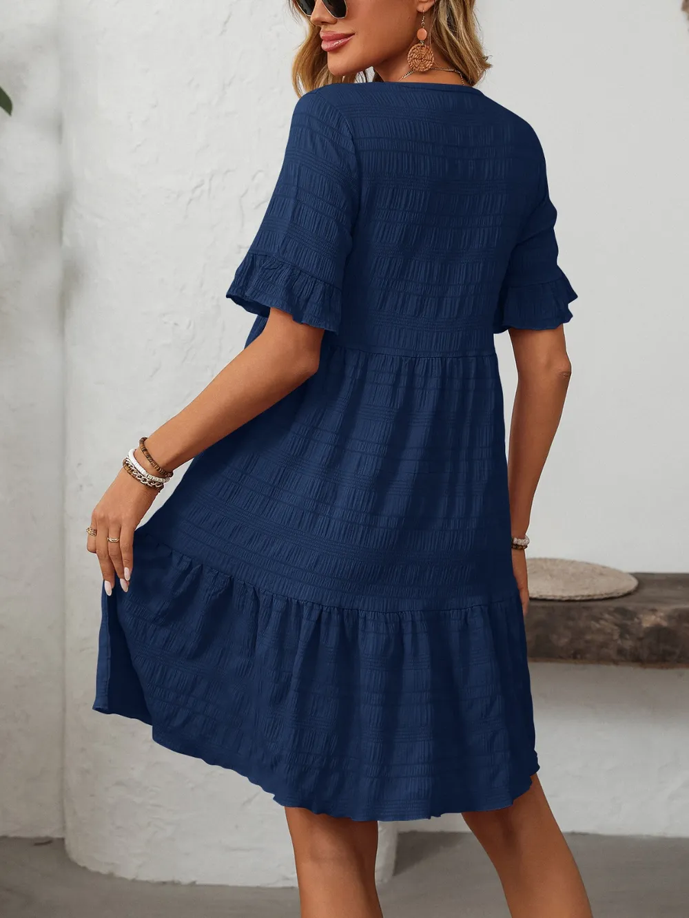 Ruffled Ruched Round Neck Half Sleeve Dress, image 21