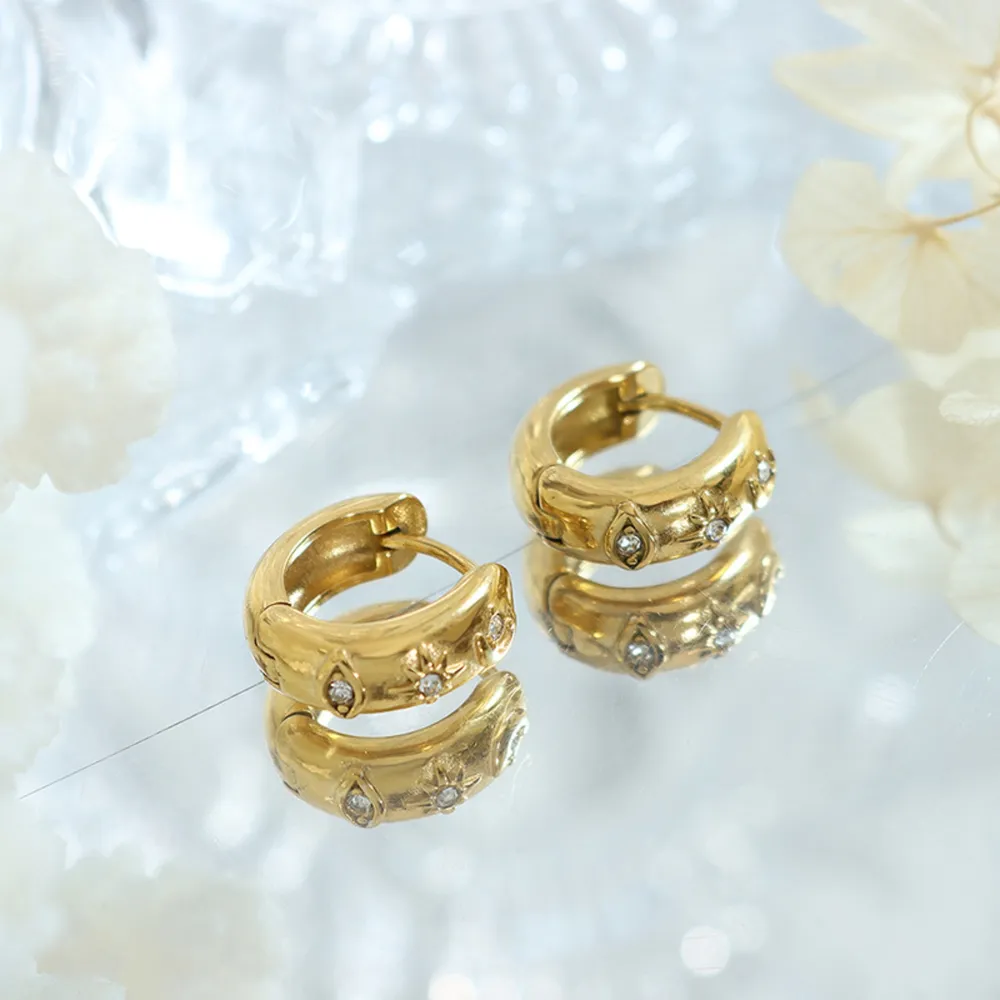 Zircon Titanium Steel Huggie Earrings, image 3