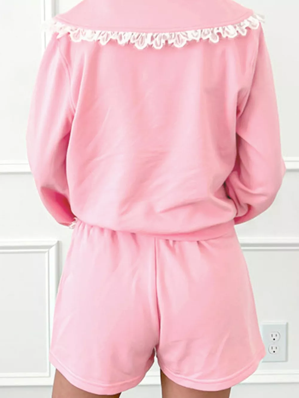 Peter Pan Lace Embellished Neck Sweatshirt and Skirt Two Piece Set, image 3