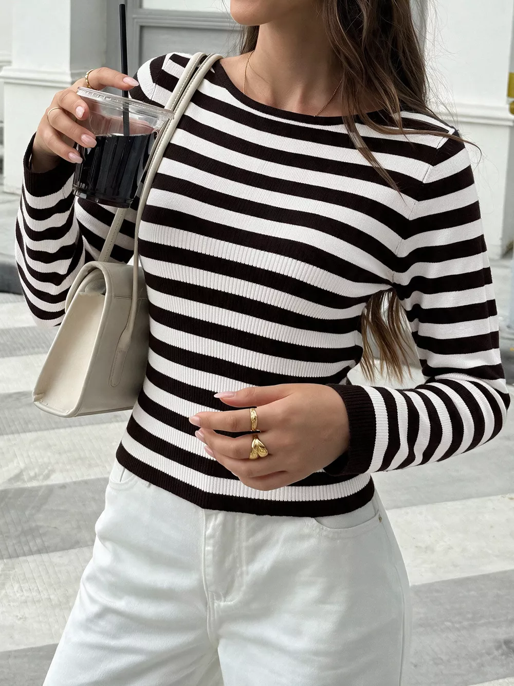 Striped Long Sleeve Knit Top, image 2