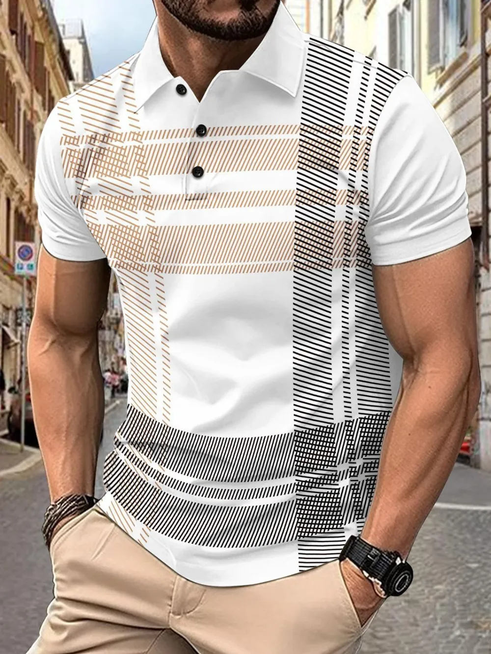 Men's Full Size Button Detail Short Sleeve Polo Plus Size, image 2