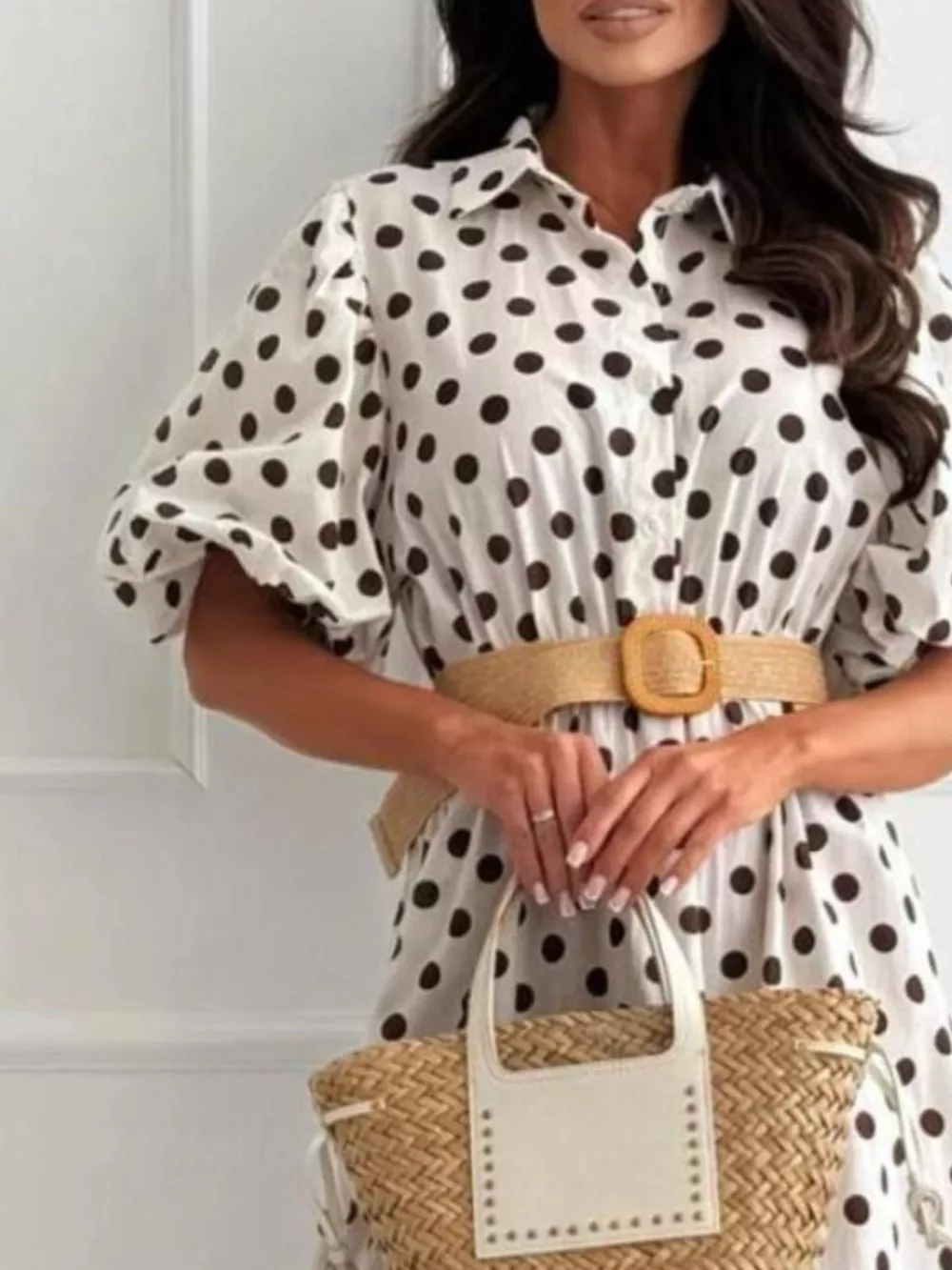 Polka Dot Puff Sleeve Midi Dress, image 6