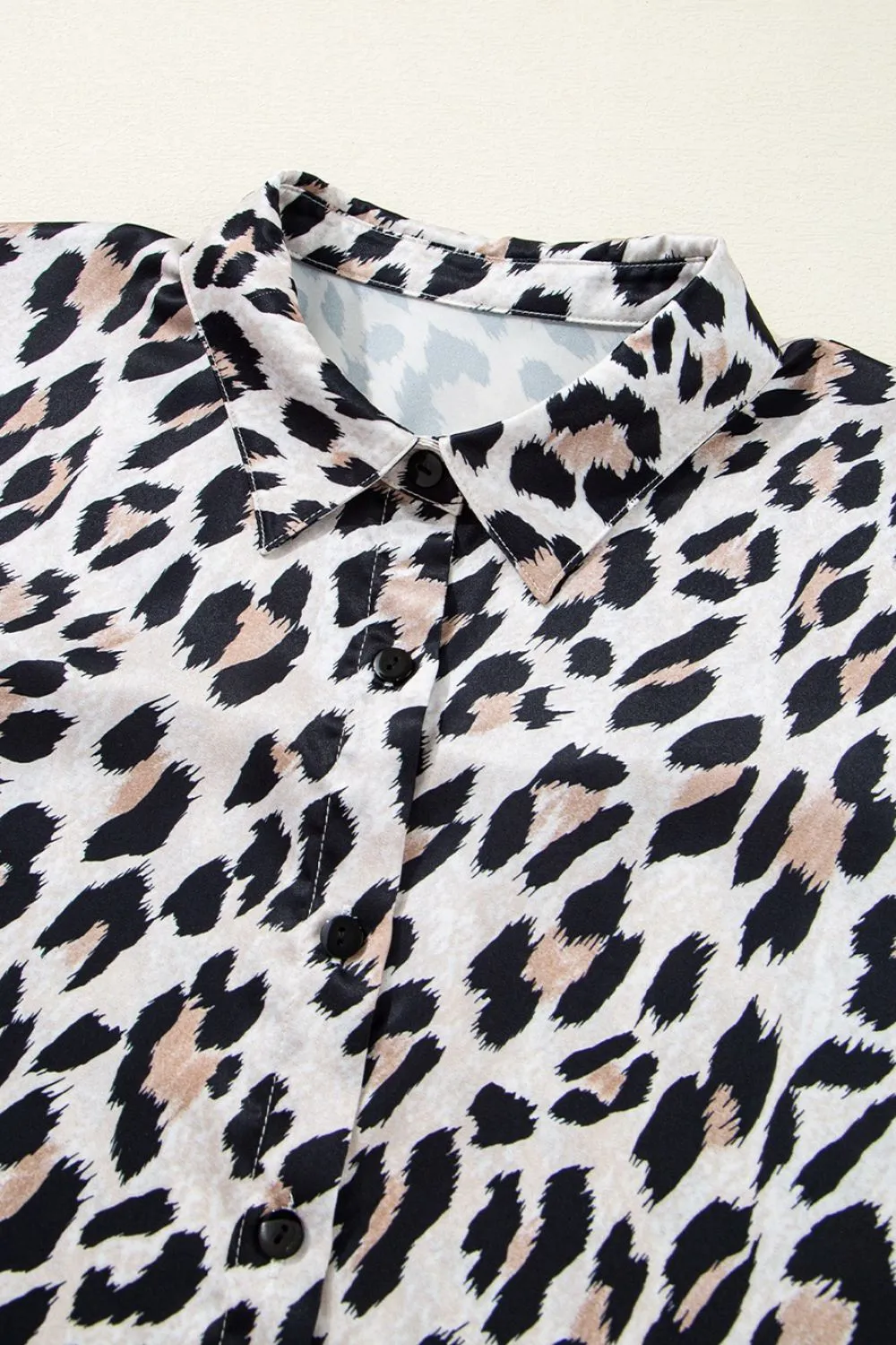 Leopard Print Buttoned 3/4 Sleeve Loose Fit Shirt, image 8