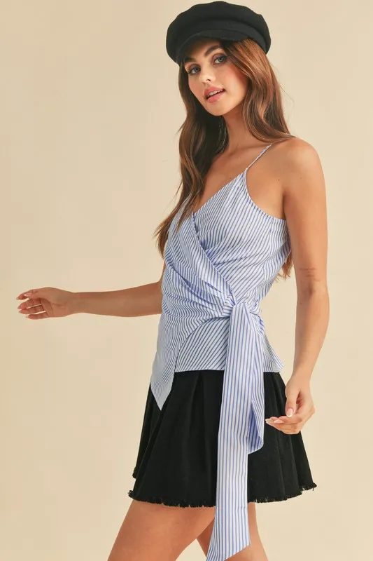 Side Knotted Surplice Striped Cami, image 4