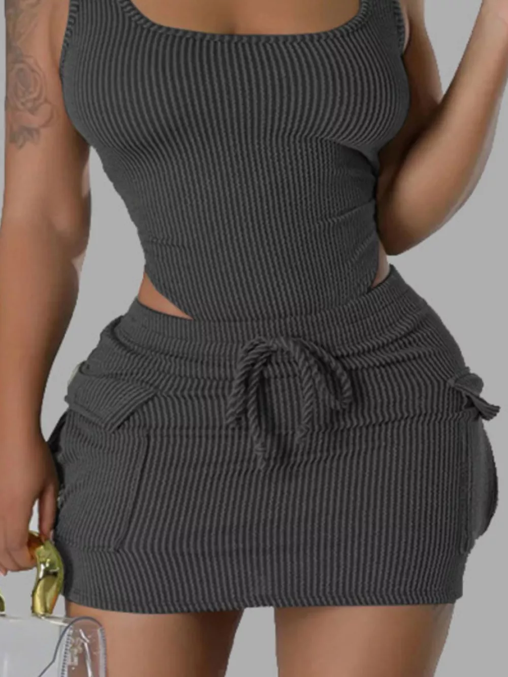 Ribbed Knit Bodysuit and Drawstring Skirt Set, image 6