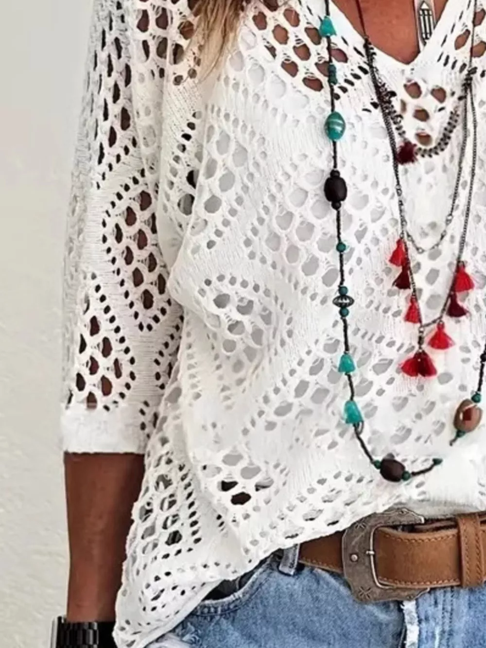 Full Size Hollow Out Crochet Knit Cover Up Plus Size, image 4