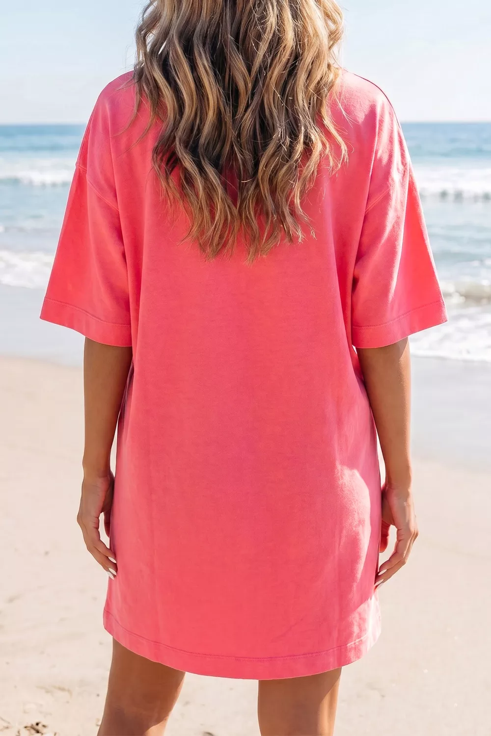 Coral Paradise Drop Shoulder Loose Casual T Shirt Mini Dress, image 5