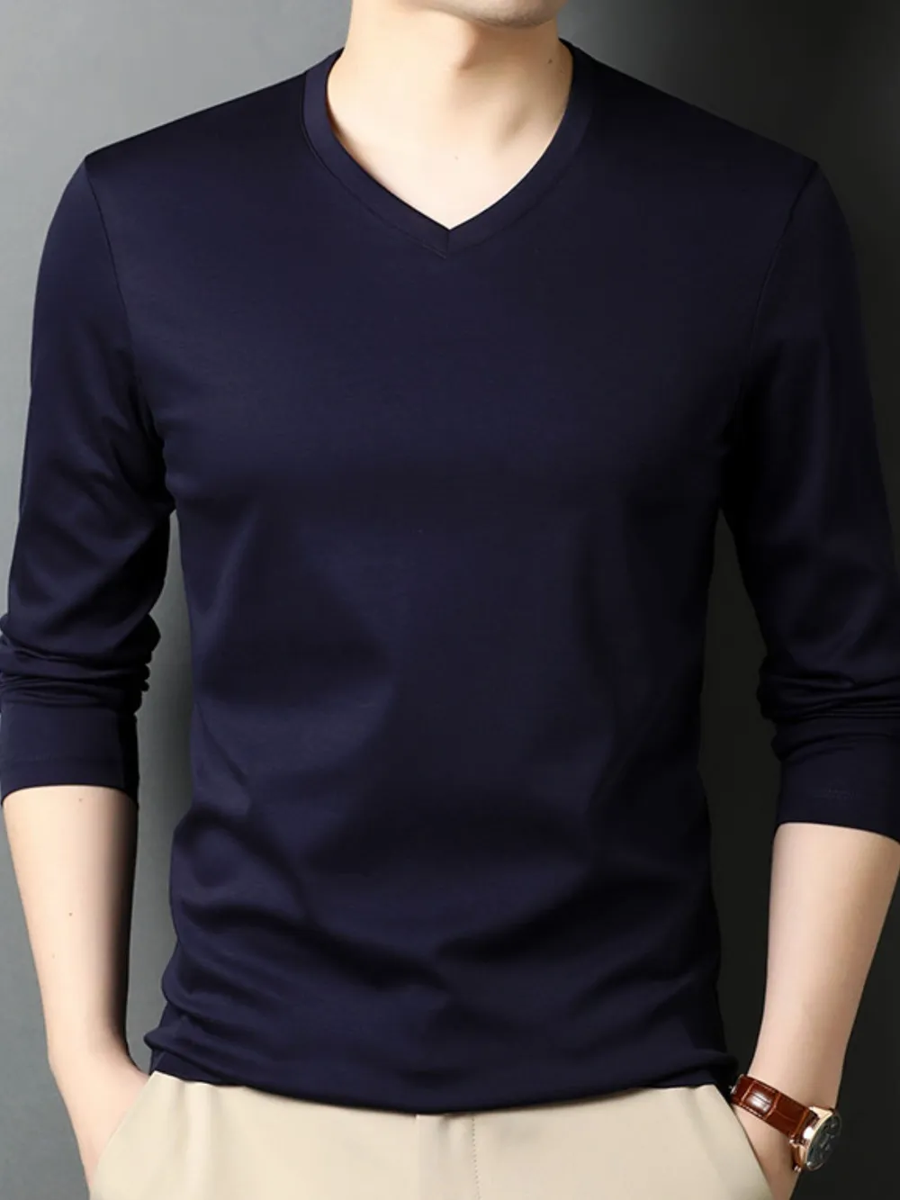 Men's V-Neck Long Sleeve T-Shirt, image 5