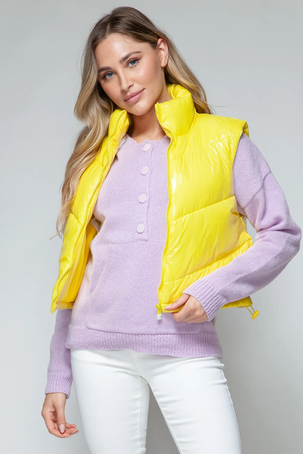Zip Up Turtleneck Shiny Quilted Vest, image 6