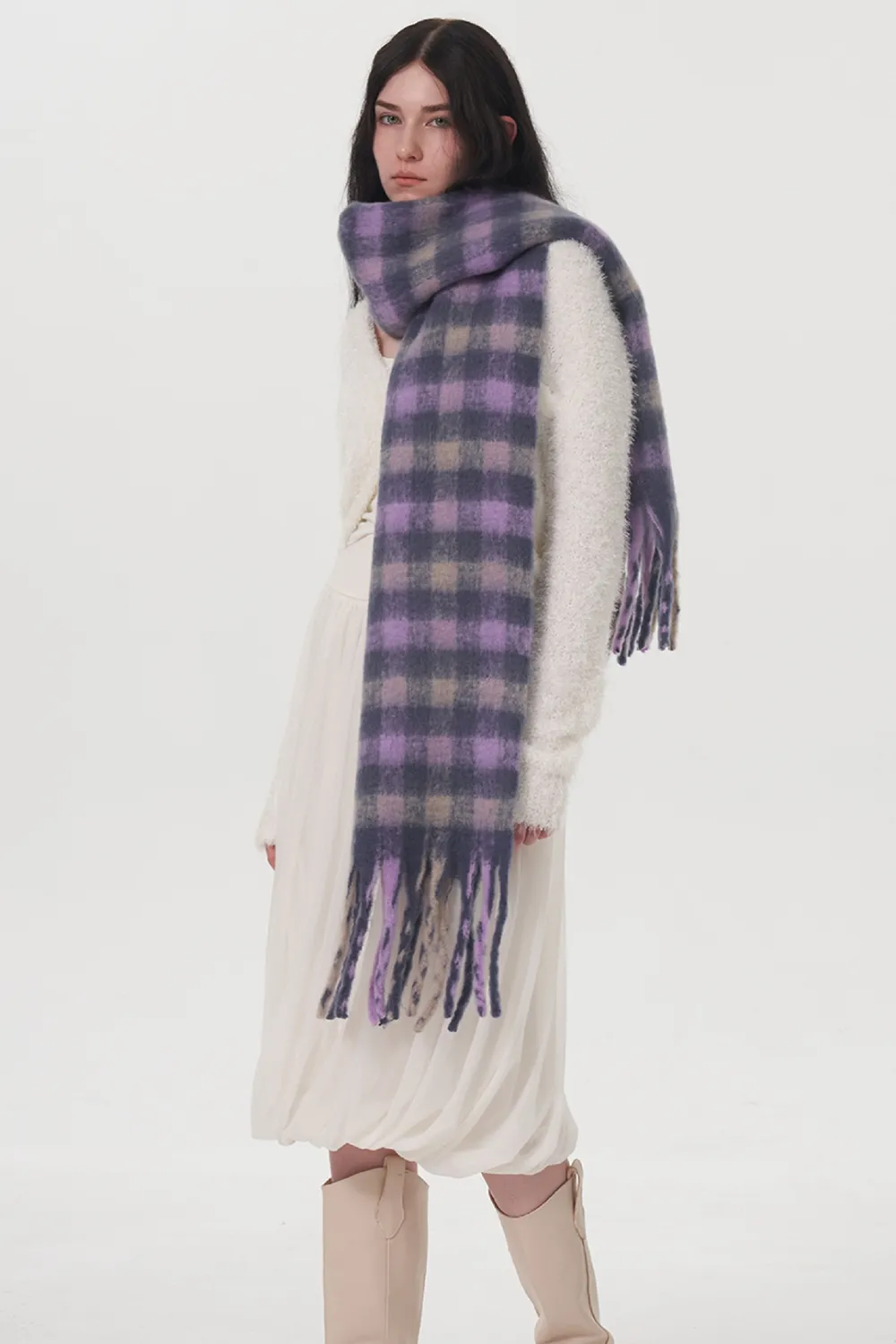 Fringe Plaid Polyester Scarf, image 2