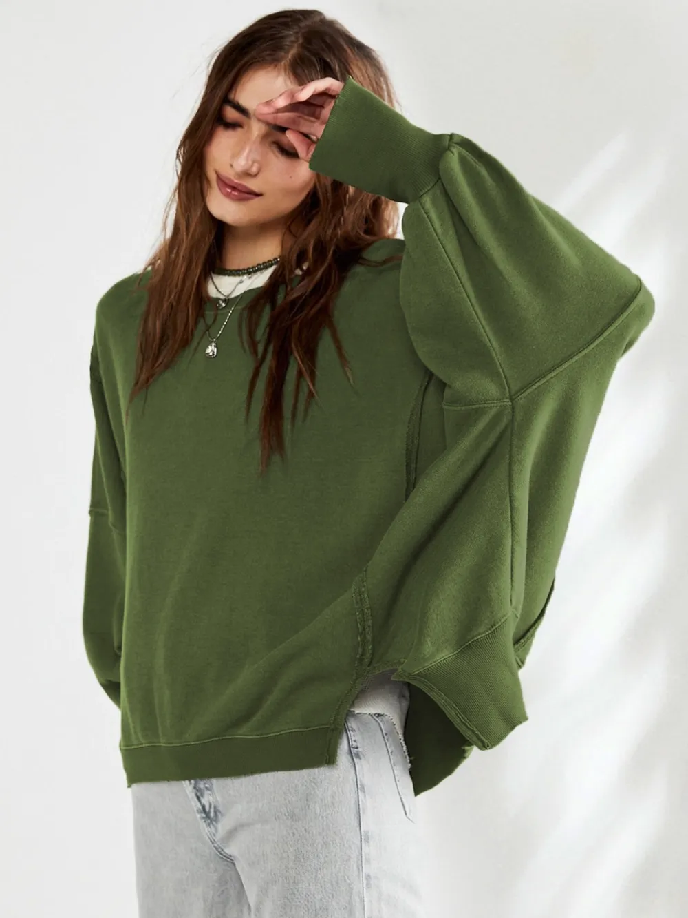 Slit Round Neck Dropped Shoulder T-Shirt, image 11