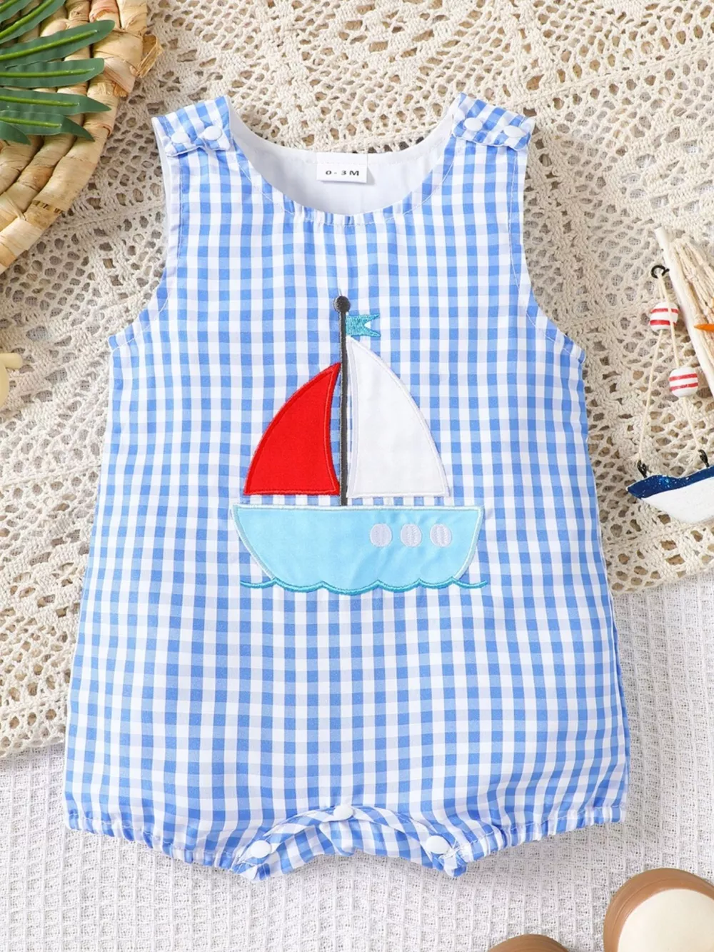 Children's Gingham Sailboat Sleeveless One-Piece
