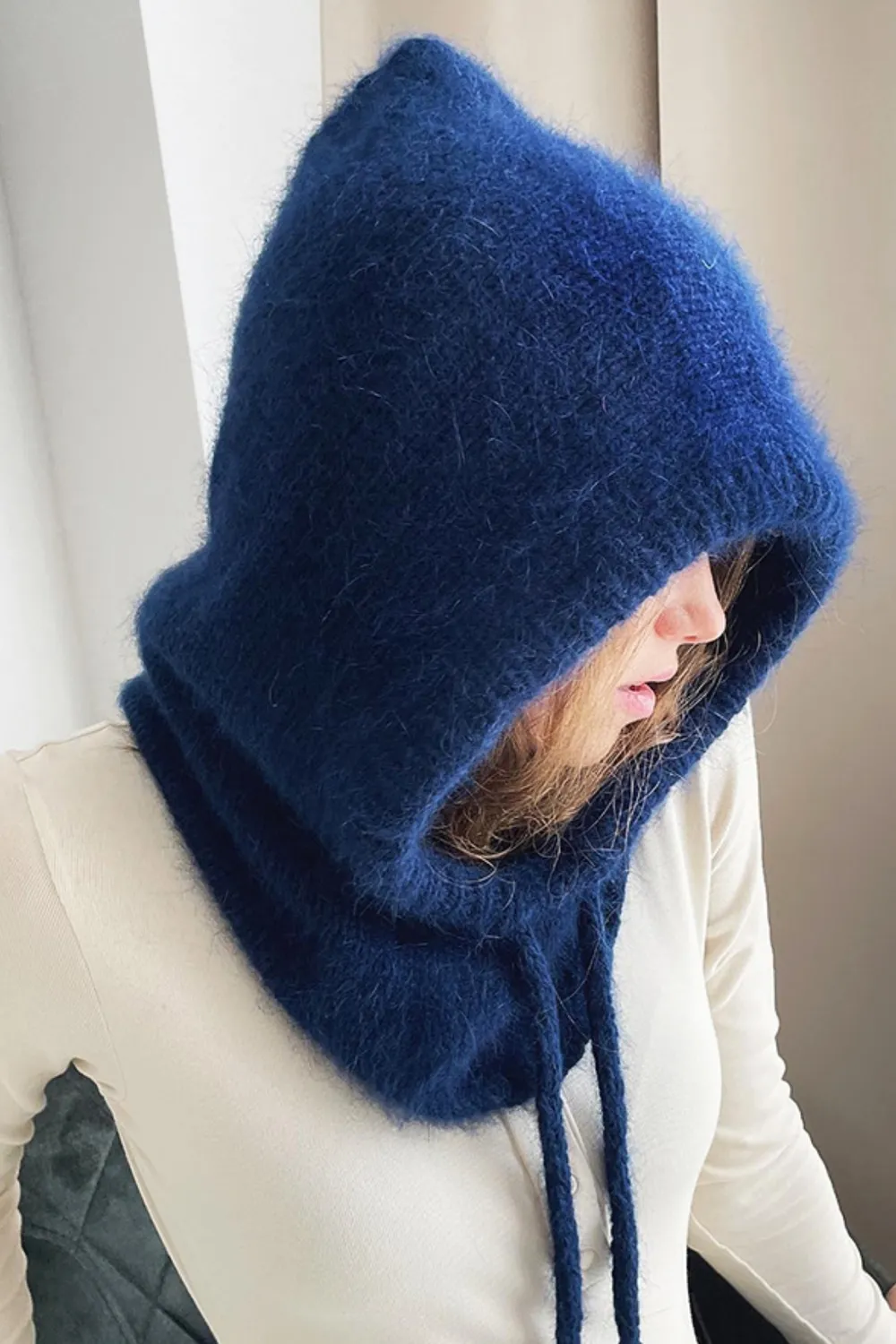 Drawstring Solid Color Thermal Knit Hat, image 4