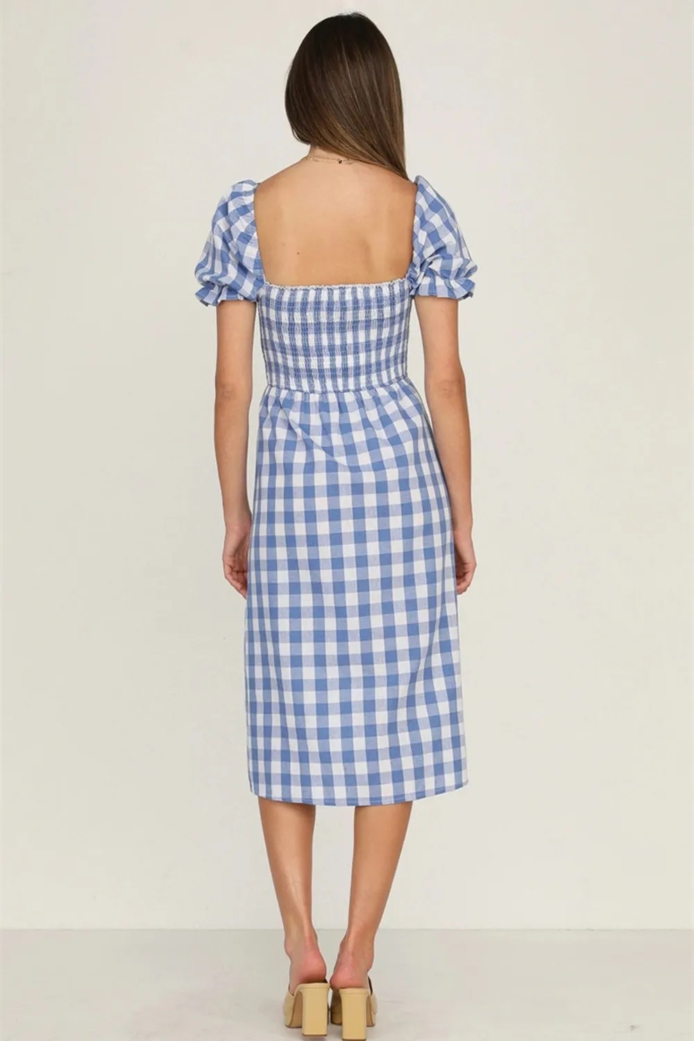 Full Size Slit Plaid Short Sleeve Midi Dress, image 12