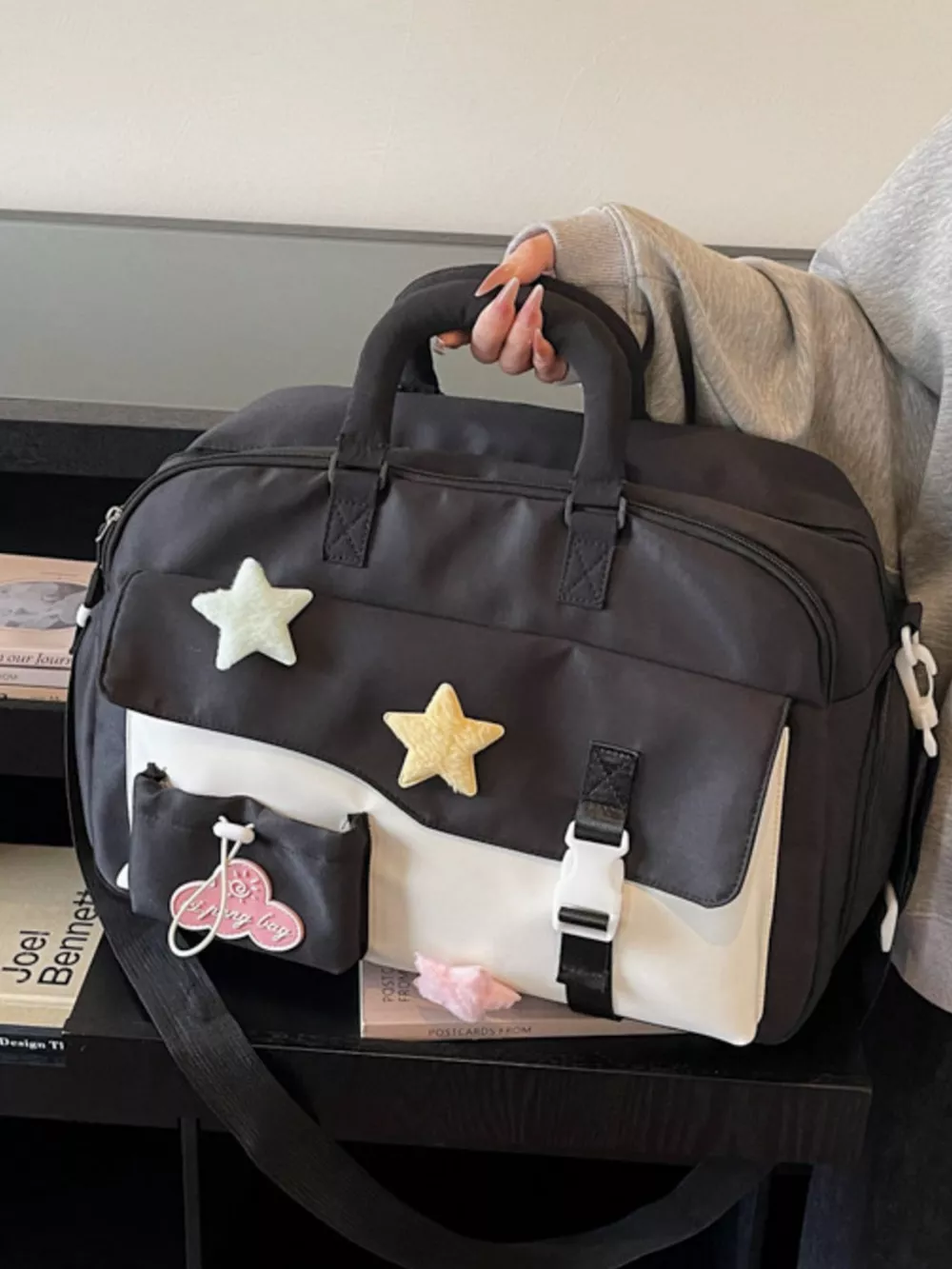 Color Block Star & Cloud Embellished Travel Bag, image 4