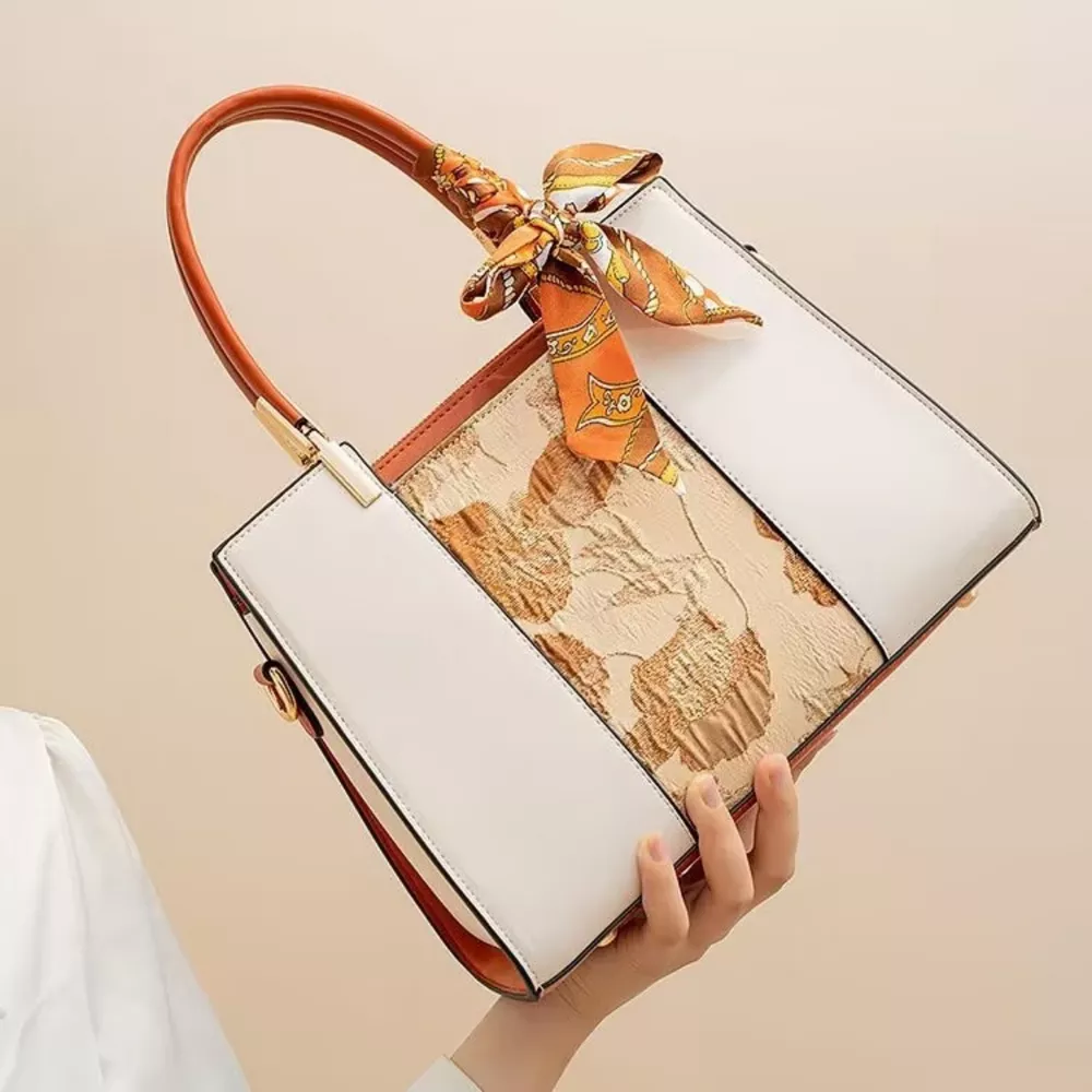 Top Handle Handbag with Scarf Accent, image 2