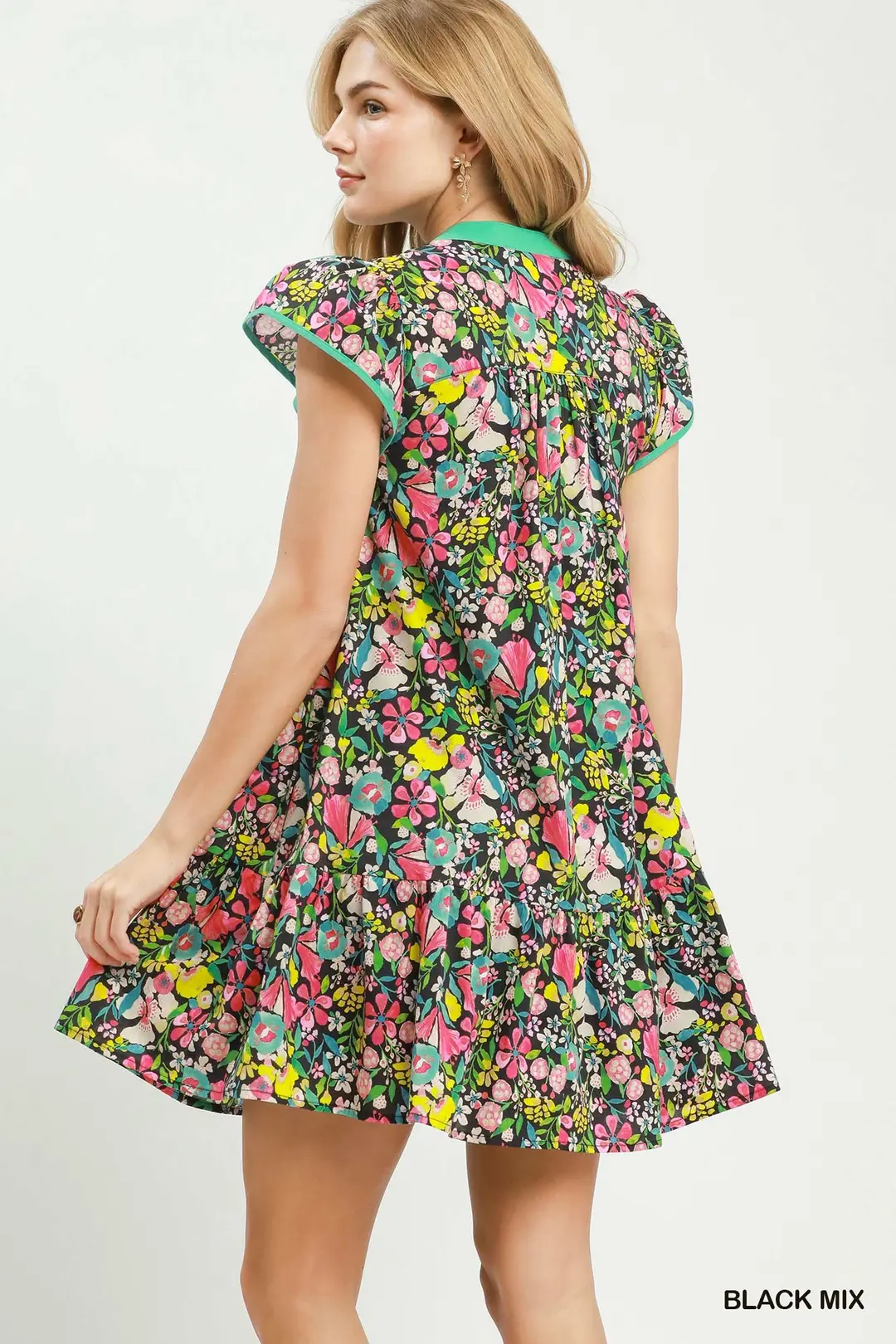 Floral Flutter Sleeve Tiered Mini Dress, image 3